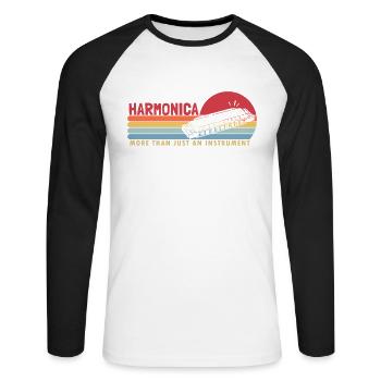L’harmonica plus qu’un instrument Harpe à bouche - T-shirt baseball manches longues Homme - blanc/noir - Devant - Nik (191cm)