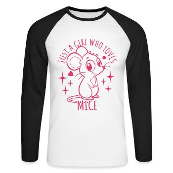 Just a girl who loves mice - Cartoon - Unisex Baseballshirt langarm - Weiß/Schwarz - Vorne - Nik (191cm)