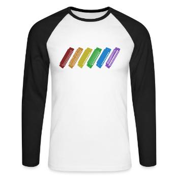 Harmonica LGBT Rainbow Harmonist Harmonicist - Unisex Long Sleeve Baseball T-Shirt - white/black - Front - Nik (191cm)