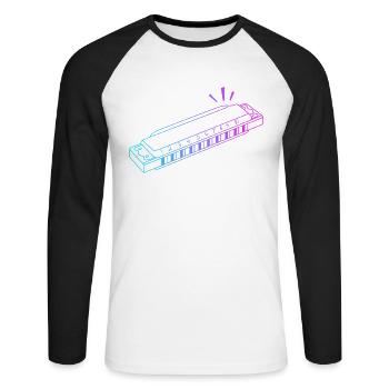 Harpe à bouche Harmoniste Harmoniciste Professionnel - T-shirt baseball manches longues Homme - blanc/noir - Devant - Nik (191cm)