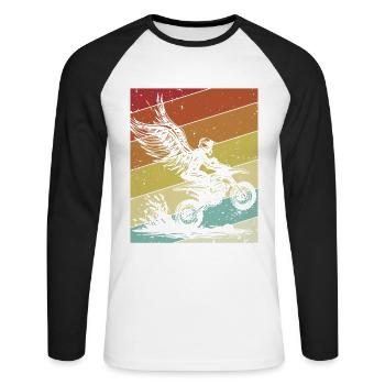 Retro Racing Supermotard Moto Motards Motocross - T-shirt baseball manches longues Homme - blanc/noir - Devant - Nik (191cm)