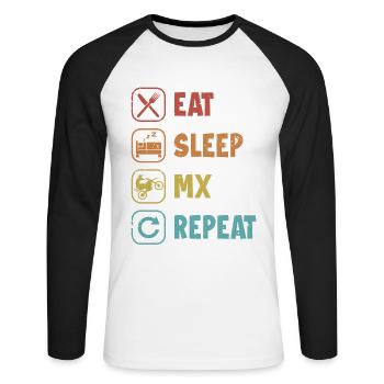 Moto Supermotard Eat Sleep MX Repeat Racing - T-shirt baseball manches longues Homme - blanc/noir - Devant - Nik (191cm)