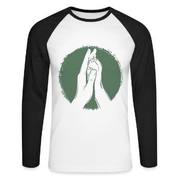 Hand + Dog Paw - High Five - Dog Fan - Unisex Long Sleeve Baseball T-Shirt - white/black - Front - Nik (191cm)