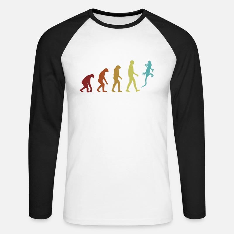 Gecko Evolution Eidechse Gekkota Schopfleopard - Unisex Baseballshirt langarm - Weiß/Schwarz