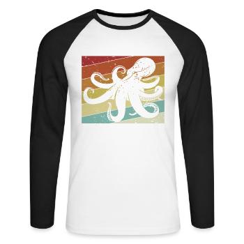Retro Cephalopoda Octopodes Octopoda Lover Octopus - Unisex Long Sleeve Baseball T-Shirt - white/black - Front - Nik (191cm)