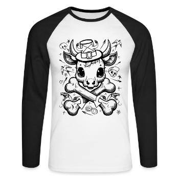Rebellious Comic Cow Skull Style T-Shirt - Unisex Long Sleeve Baseball T-Shirt - white/black - Front - Nik (191cm)