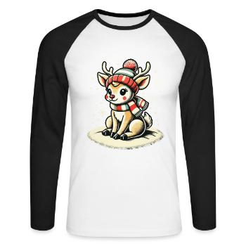 Renne mignon avec écharpe de Noël - T-shirt baseball manches longues Homme - blanc/noir - Devant - Nik (191cm)