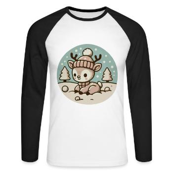 Christmas Reindeer Illustration Winter - Unisex Long Sleeve Baseball T-Shirt - white/black - Front - Nik (191cm)