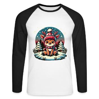 Cute Reindeer in the Snow Christmas - Unisex Long Sleeve Baseball T-Shirt - white/black - Front - Nik (191cm)