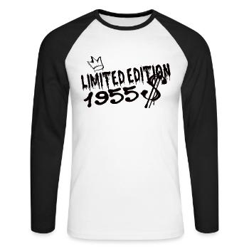 Edition Limitée 1955 Anniversaire Né 1955 - T-shirt baseball manches longues Homme - blanc/noir - Devant - Nik (191cm)
