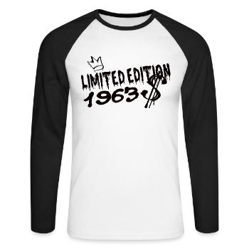Edition Limitée 1963 Anniversaire Né 1963 - T-shirt baseball manches longues Homme - blanc/noir - Devant - Nik (191cm)