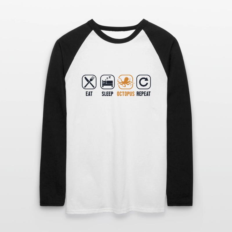 Manger Dormir Octopus Répéter Octopodes Octopoda Lover T-shirt baseball manches longues Homme