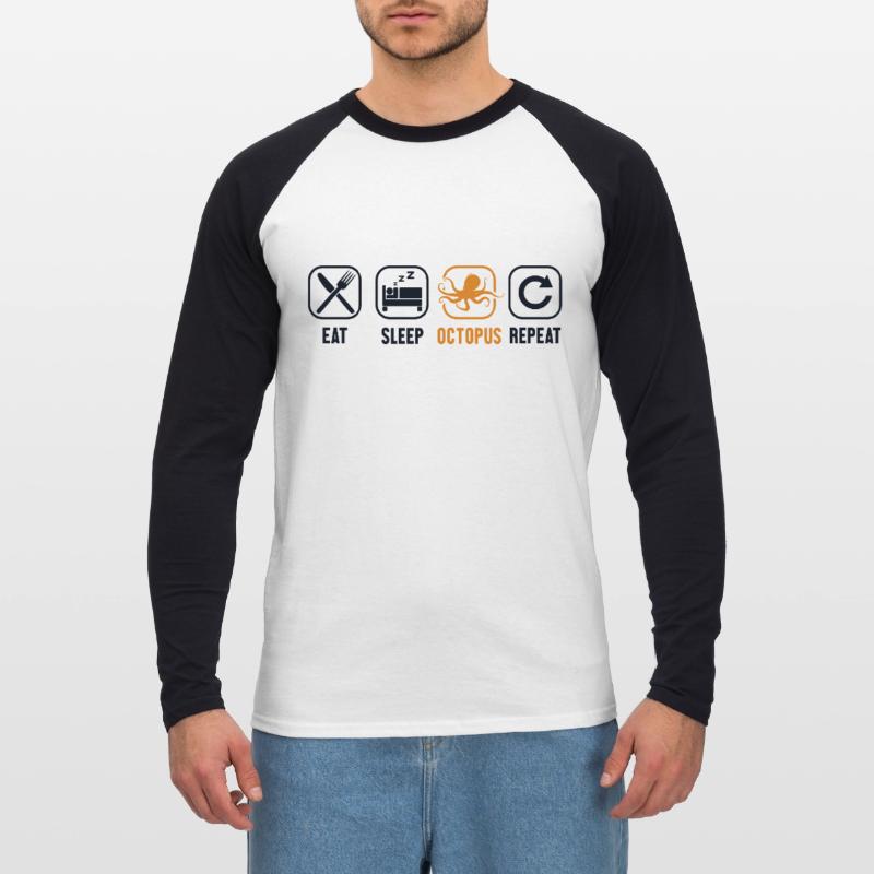 Manger Dormir Octopus Répéter Octopodes Octopoda Lover T-shirt baseball manches longues Homme