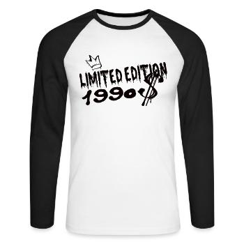 Limited Edition 1990 Birthday Born 1990 - Unisex Long Sleeve Baseball T-Shirt - white/black - Front - Nik (191cm)