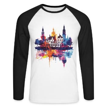 Veenendaal - Unisex Baseballshirt langarm - Weiß/Schwarz - Vorne - Nik (191cm)