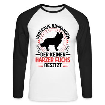 Harzer Fuchs Habe einen Altdeutscher Hütehund - Unisex Baseballshirt langarm - Weiß/Schwarz - Vorne - Nik (191cm)