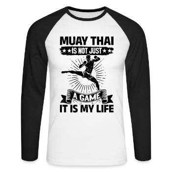 Le Muay Thai n’est pas seulement un jeu, c’est ma vie - Muay - T-shirt baseball manches longues Homme - blanc/noir - Devant - Nik (191cm)