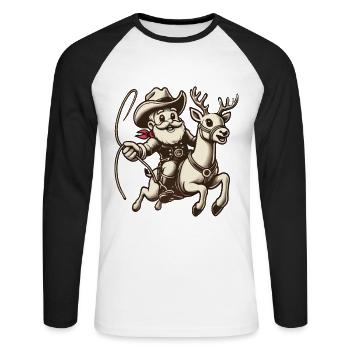 Aventure du Père Noël cow-boy - T-shirt baseball manches longues Homme - blanc/noir - Devant - Nik (191cm)