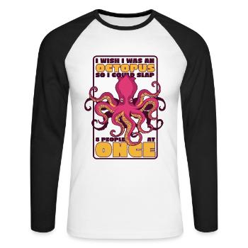 Pourrait gifler 8 personnes à la fois Cephalopoda Octopodes - T-shirt baseball manches longues Homme - blanc/noir - Devant - Nik (191cm)