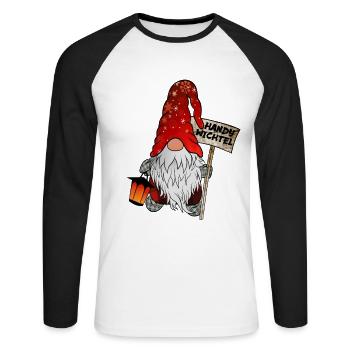Handy Wichtel – Der Smartphone Weihnachtsgnom - Unisex Baseballshirt langarm - Weiß/Schwarz - Vorne - Nik (191cm)