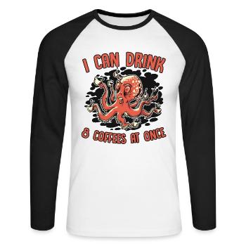 Kann 8 Kaffees auf einmal trinken Octopoda Cephalopoda - Unisex Baseballshirt langarm - Weiß/Schwarz - Vorne - Nik (191cm)