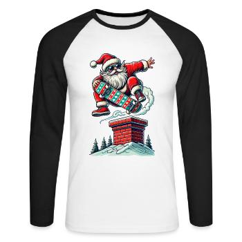 Christmas Santa Skateboarding Adventure - Unisex Long Sleeve Baseball T-Shirt - white/black - Front - Nik (191cm)