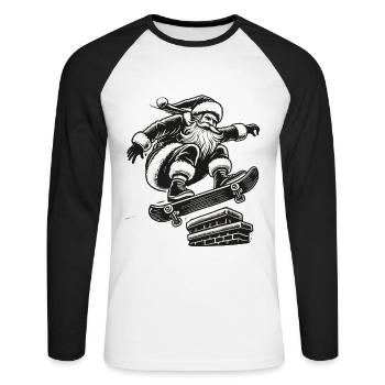 Noël Père Noël Skateboard Style Streetwear - T-shirt baseball manches longues Homme - blanc/noir - Devant - Nik (191cm)
