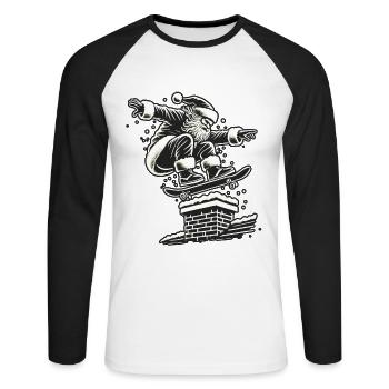 Noël Patineur Père Noël Style Streetwear - T-shirt baseball manches longues Homme - blanc/noir - Devant - Nik (191cm)
