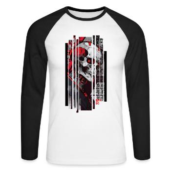 Cyborg skull kanji - Unisex Long Sleeve Baseball T-Shirt - white/black - Front - Nik (191cm)