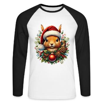 Écureuil de Noël avec chapeau et boule - T-shirt baseball manches longues Homme - blanc/noir - Devant - Nik (191cm)