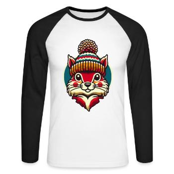 Merry Christmas Squirrel Winter Hat - Unisex Long Sleeve Baseball T-Shirt - white/black - Front - Nik (191cm)