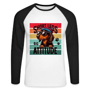 Teckel Chien Bonnet Lunettes de soleil Quatre pattes Drôle - T-shirt baseball manches longues Homme - blanc/noir - Devant - Nik (191cm)