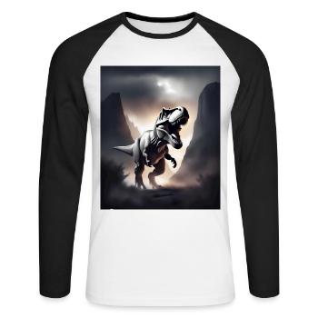 Dinosaure tyrannosaure rex impressionnant - T-shirt baseball manches longues Homme - blanc/noir - Devant - Nik (191cm)