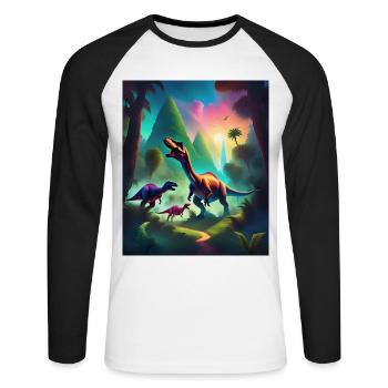 Conception de t-shirt dinosaures graphiques colorés - T-shirt baseball manches longues Homme - blanc/noir - Devant - Nik (191cm)