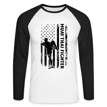Muay Thai Fighter Muay Thai US Flag Muay Thai Figh - Unisex Long Sleeve Baseball T-Shirt - white/black - Front - Nik (191cm)