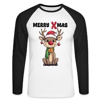 Noël Renne Tenue de Noël Enfants Drôle - T-shirt baseball manches longues Homme - blanc/noir - Devant - Nik (191cm)