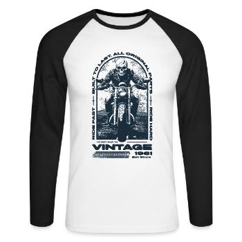 Moto Vintage Motards Moto Anniversaire 1961 - T-shirt baseball manches longues Homme - blanc/noir - Devant - Nik (191cm)