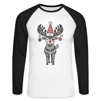 Christmas reindeer magic in vintage style - Unisex Long Sleeve Baseball T-Shirt - white/black - Front - Nik (191cm)
