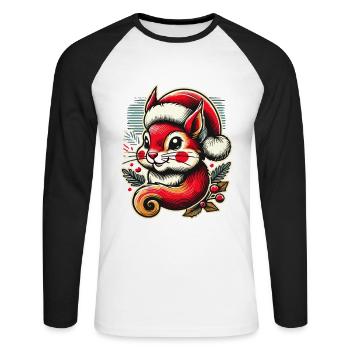 Merry Christmas squirrel with hat and - Unisex Long Sleeve Baseball T-Shirt - white/black - Front - Nik (191cm)