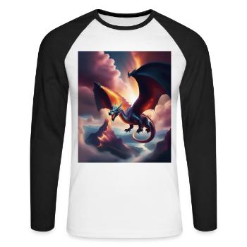Dragon volant au-dessus des montagnes - T-shirt baseball manches longues Homme - blanc/noir - Devant - Nik (191cm)
