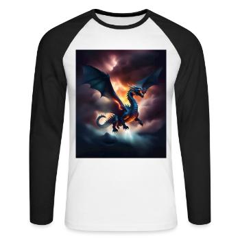 Dragon cool volant au-dessus des nuages - T-shirt baseball manches longues Homme - blanc/noir - Devant - Nik (191cm)