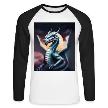 Grauer Drache - Unisex Baseballshirt langarm - Weiß/Schwarz - Vorne - Nik (191cm)