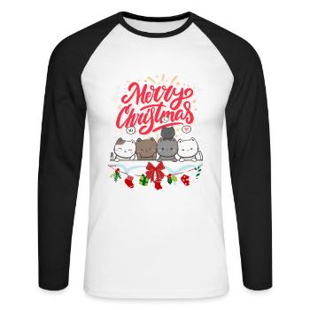 Süße Weihnachtskatze - Süße Weihnachtskatze - Unisex Baseballshirt langarm - Weiß/Schwarz - Vorne - Nik (191cm)