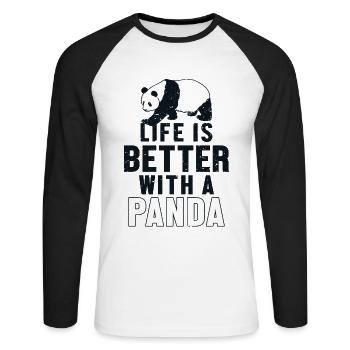 Life is Better with a Panda Panda Bear Friend - Unisex Long Sleeve Baseball T-Shirt - white/black - Front - Nik (191cm)
