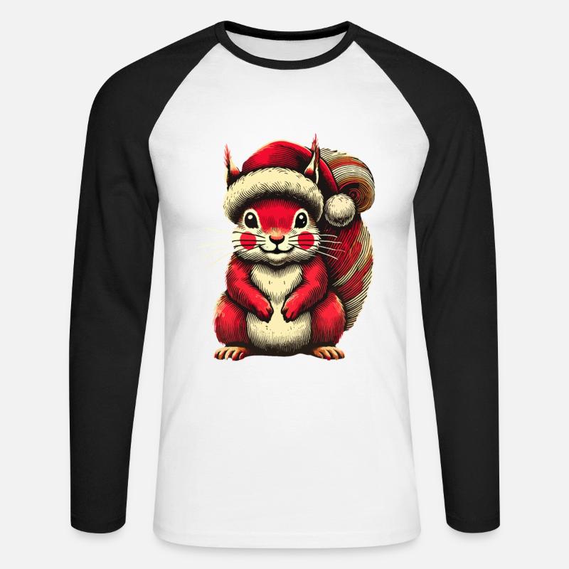 Niedliches Eichhörnchen Mit Weihnachtsmütze - Unisex Baseballshirt langarm - Weiß/Schwarz