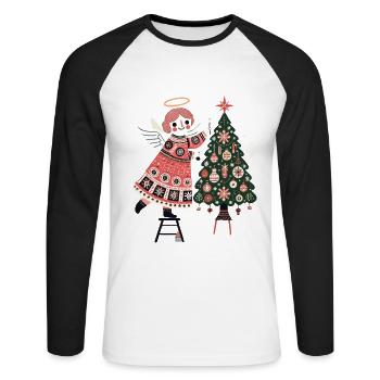 Angel decorates Christmas tree in vintage - Unisex Long Sleeve Baseball T-Shirt - white/black - Front - Nik (191cm)