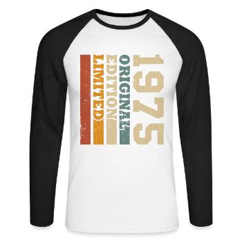 Original 1975 Vintage Rétro Cadeau d’anniversaire - T-shirt baseball manches longues Homme - blanc/noir - Devant - Nik (191cm)