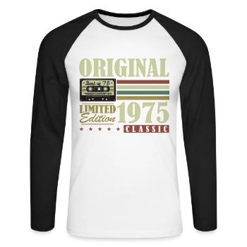 Original 1975 Vintage Rétro Cadeau d’anniversaire - T-shirt baseball manches longues Homme - blanc/noir - Devant - Nik (191cm)