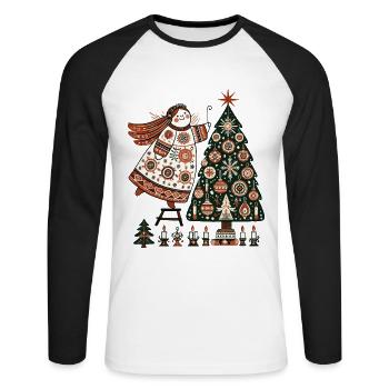 Engel Mit Weihnachtsbaum Und Kerzen Vintage - Unisex Baseballshirt langarm - Weiß/Schwarz - Vorne - Nik (191cm)