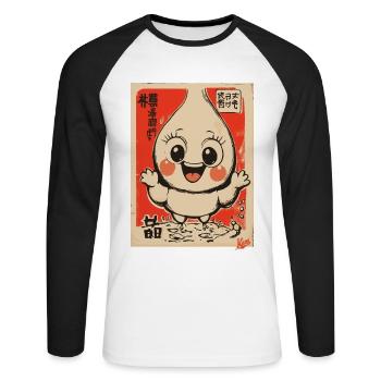 Japanischer Vintage Cartoon Wasser-Tropfen Junge - Unisex Baseballshirt langarm - Weiß/Schwarz - Vorne - Nik (191cm)